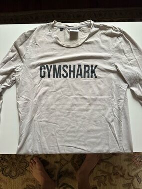 Gymshark Men’s Long Sleeve Crew Tee in Beige with Black Logo